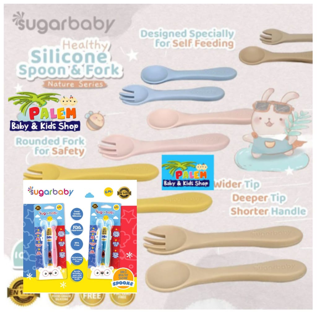 Sugar baby sendok baby silicone/spoon isi 2pcs and Sugar baby Healthy Silicone Spoon &amp; Fork (Nature Series)