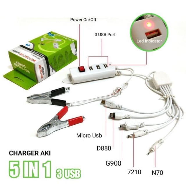 # HJ # Charger aki motor 5 in 1 3usb porf