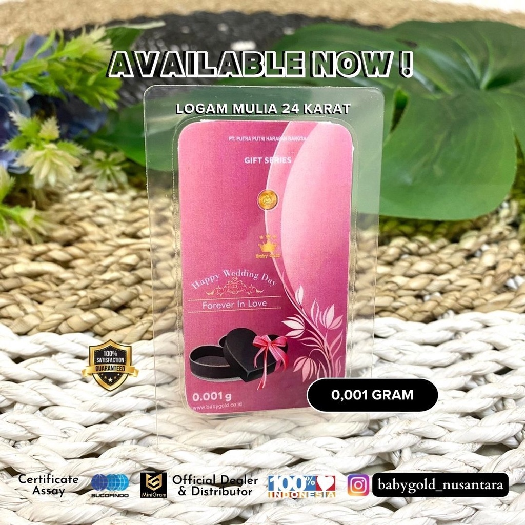 Emas Logam mulia 24 Karat Gift Series Babygold 0.001 0.002 0.005 gram Souvenir Hadiah Wedding Pernikahan Bandung Dealer Emas Mini-BG Wedding Pink