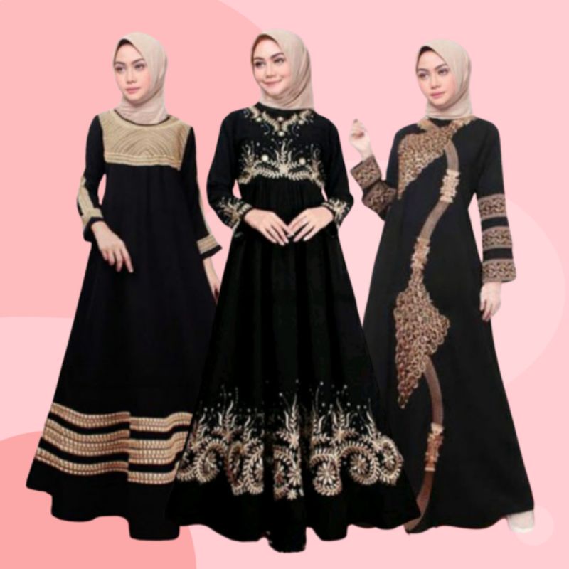 GAMIS SYARI HITAM WANITA DEWASA IBU MUSLIMAH ELEGAN MODEL TERBARU MEWAH DRESS ABAYA TURKEY BORDIR AR