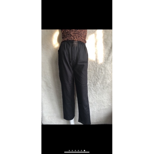 CELANA KULOT PANJANG WANITA TALI POLOS & MOTIF A031-Hitam polos