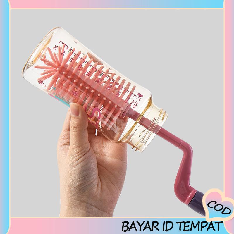 COD❤️ Tangan Dioperasikan Tangan Panjang Sikat Botol Silikon Sikat Dot Sikat Jerami Tiga Potong-A.one