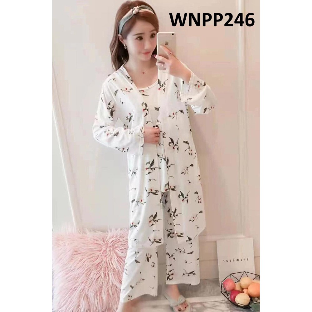 Piyama Wanita Baju Tidur Wanita Kimono + Dalaman Tanktop Motif