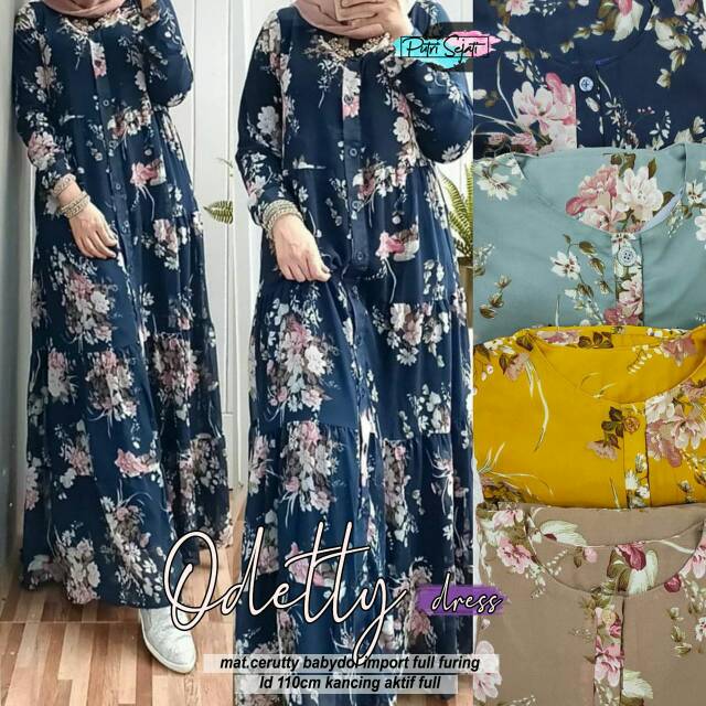 ODETTY Dress / Gamis Ceruty / Gamis Cantik / Gamis Bunga / Gamis Kekinian By Putri Sejati Ori Solo