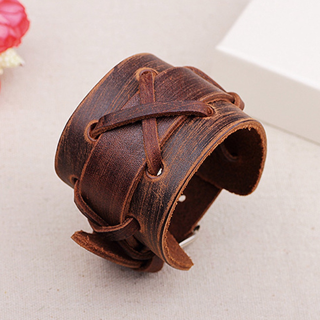 Hu Hu Hu Hu Hu Alat Bantu Pasang Kacamata♡ Gelang Bahan Kulit Imitasi Dengan Buckle Metal Adjustable Gaya Punk Rock Untuk Pria