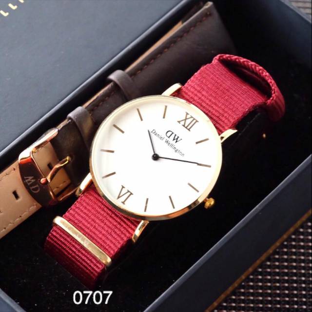 JAM TANGAN PRIA DW KANVAS FREE TALI KULIT || DIAMETER 3.8 CM ||