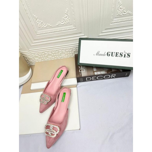 sepatu flat shoes wanita terbaru kekinian pesta import premium Maude Guesis 2 cm bahan suede