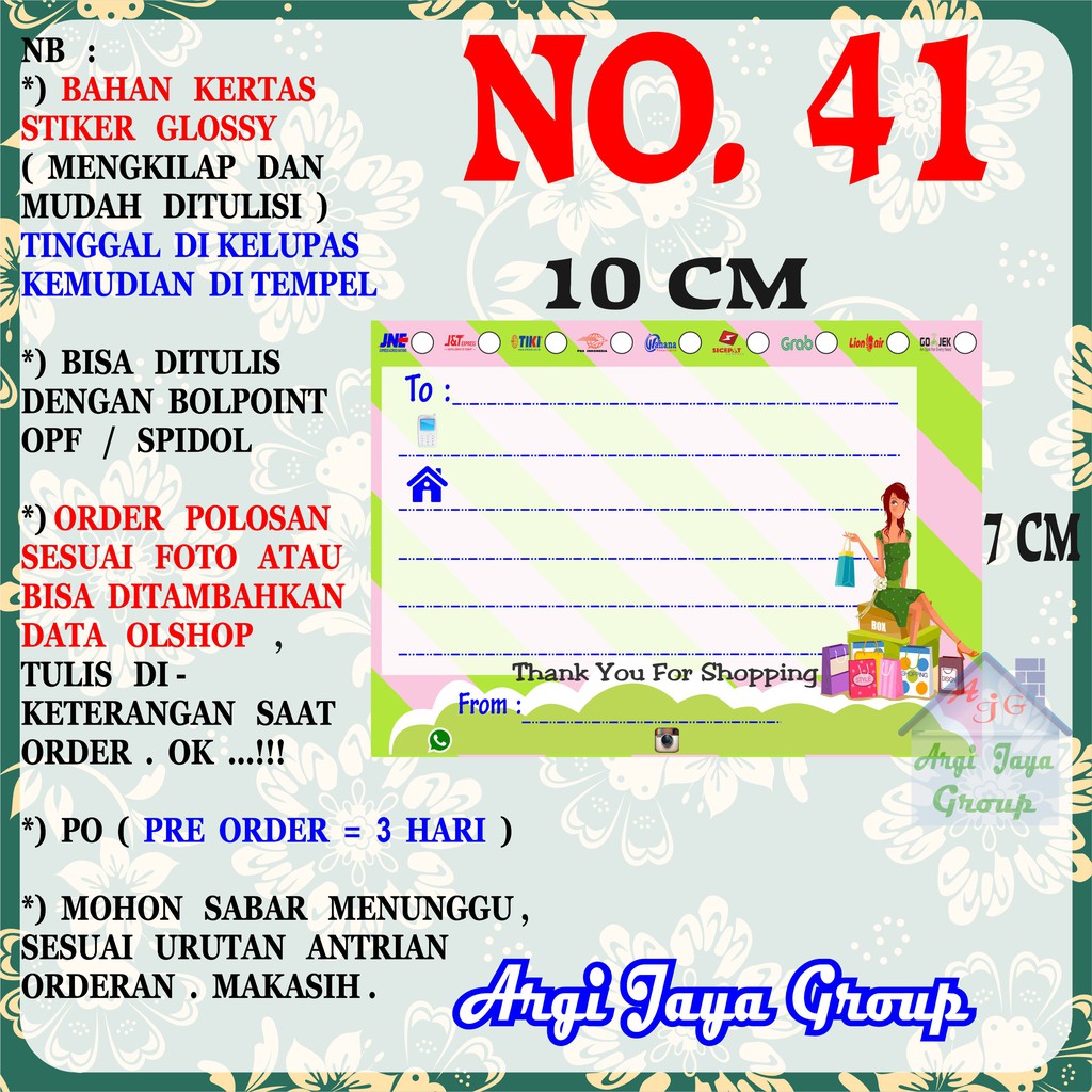 

Stiker Pengiriman - Sticker Alamat Olshop Murah Nomer 41 - 10x7 cm - Glossy