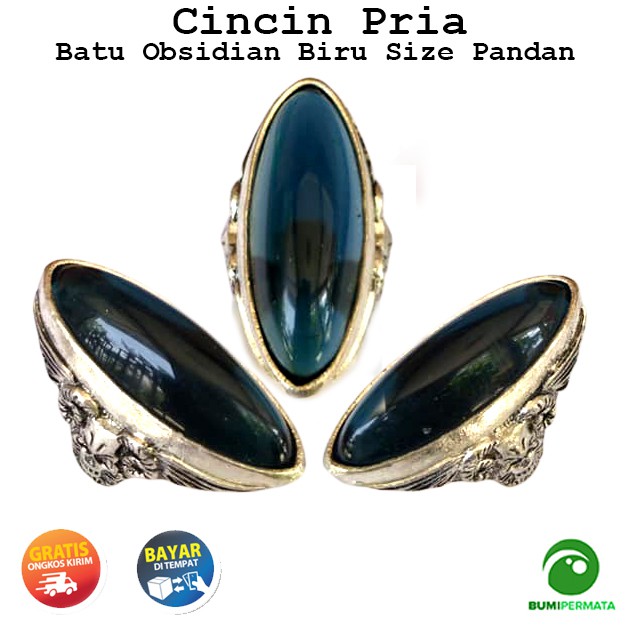 Cincin Batu Akik Obsidian Biru Size Pandan