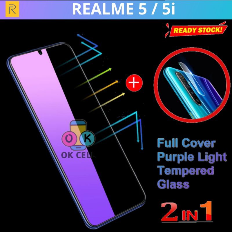 2in1- Tg Anti Gores Blue Light Realme 5 5i - Tempered Glass Blue Radiasi Realmi 5 5i Full Layar