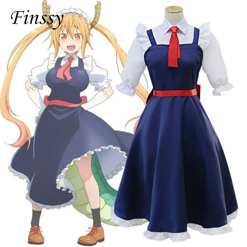 Gratis ongkir Anime Kobayashi's Dragon Maid TOhru Cosplay Women Costumes Home Ladies Dress Maid