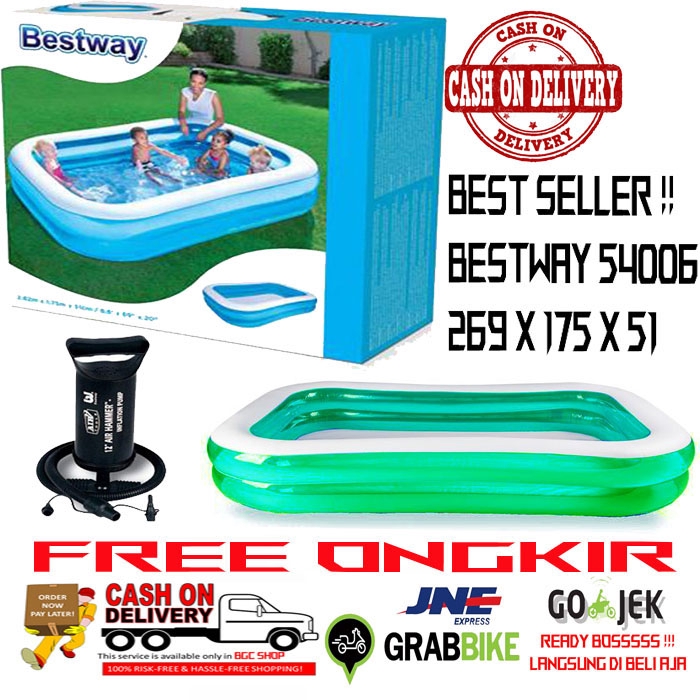 Bestway AQUATIC Kolam Renang Anak dan Keluarga Biru Rectangle 54006 + Pompa Angin + Lem