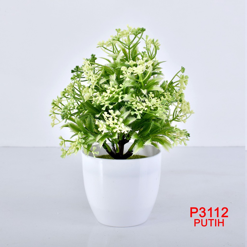 COD / TL88 P3112 POT TANAMAN  BUNGA HIAS DEKORASI RUANGAN BUNGA PLASTIK HIAS-PUTIH