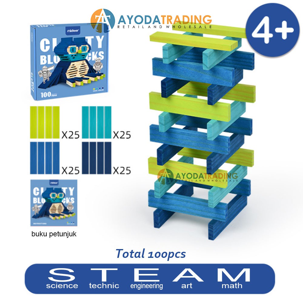 Mideer City Blocks Early Learning STEAM Education 100pcs Blue