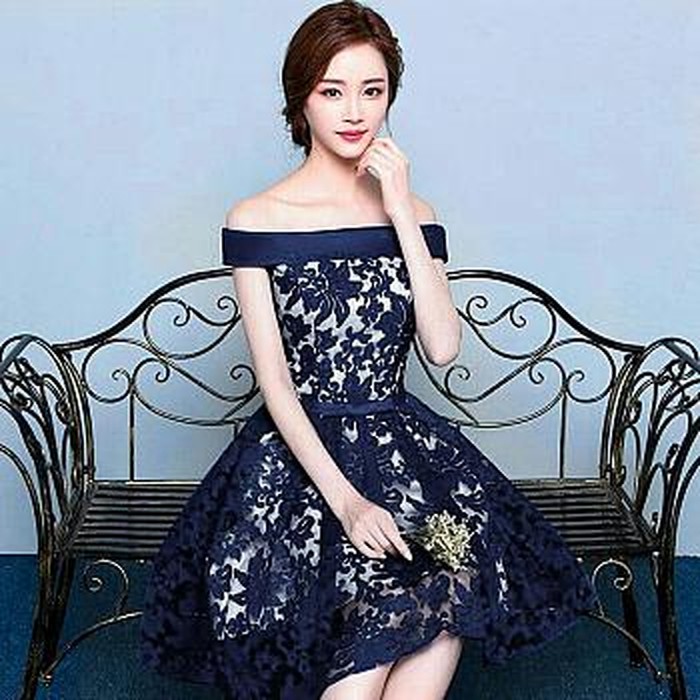 RESTOK MINI DRESS SABRINA NAVY GAUN PESTA BRUKAT  Terusan