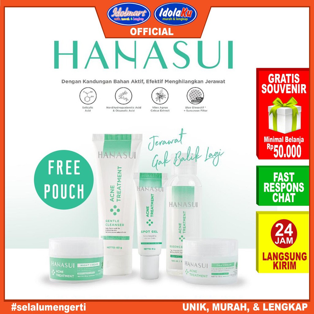 PAKET HANASUI ACNE TREATMENT/ PAKET PERAWATAN WAJAH ANTI ACNE