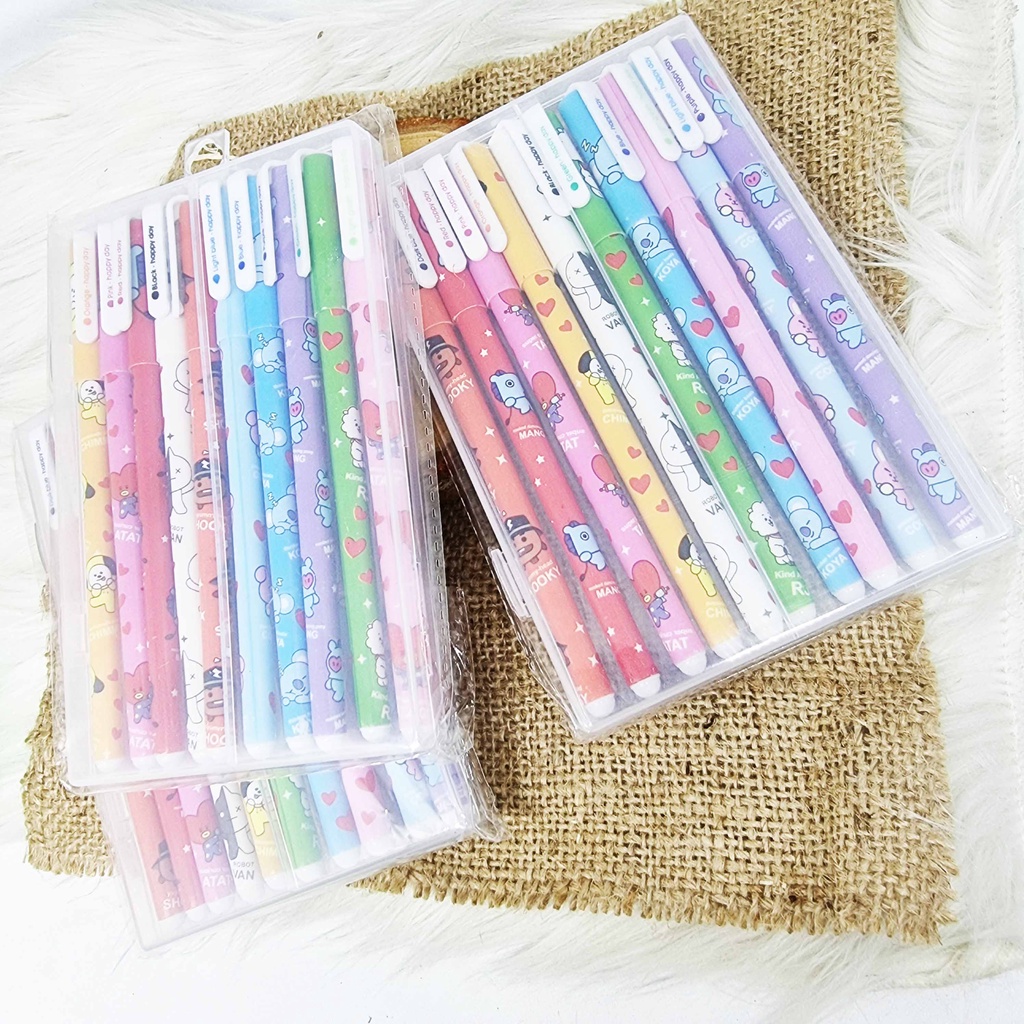 FREE BOX 10PCS - PULPEN GEL WARNA WARNI MOTIF KARTUN MIKA / PULPEN WARNA WARNI / PENA / BOLPEN / BALLPOINT GEL