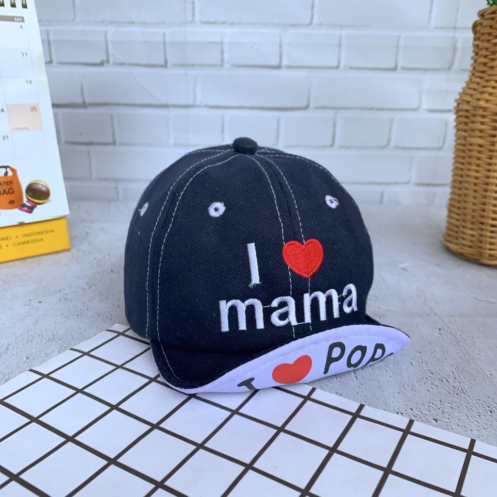 OSM JKT T5361 Topi Anak Model I Love Mama / Topi Fashion Unisex / Fashion Anak Bayi / Topi Anak Unisex-Navy