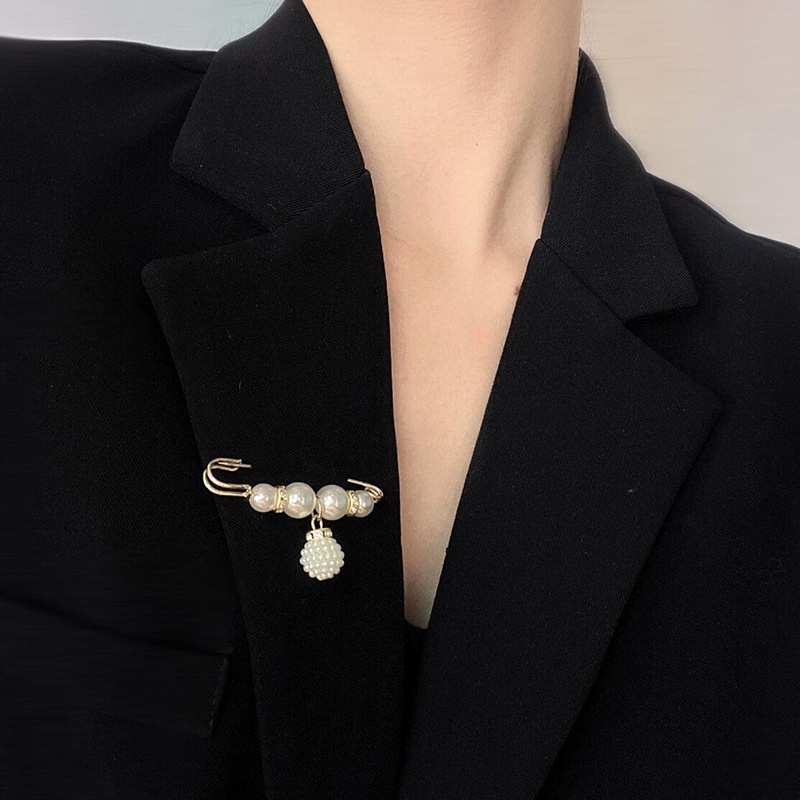 6pcs / Set Bros / Pin Gaya Vintage Aksen Mutiara + Kristal Anti Terbuka Untuk Aksesoris Wanita (Denim)
