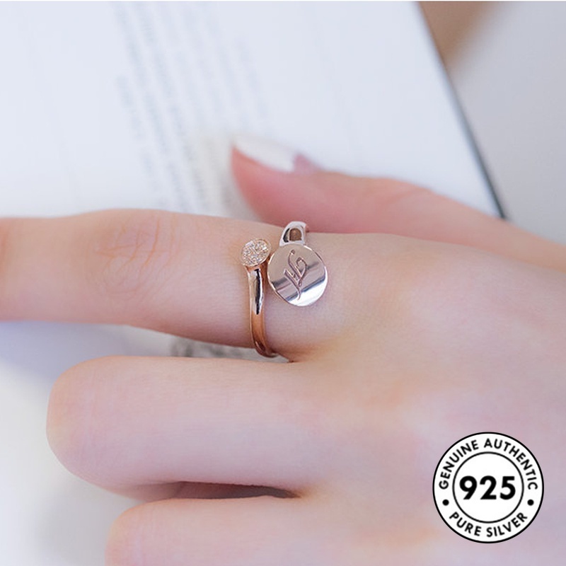 Cincin Sterling Silver 925 Model Terbuka Warna Rose Gold Dengan Berlian Imitasi Untuk Wanita