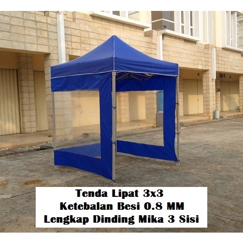 Tenda Lipat Ukuran 3x3 Besi Premium Lengkap Dinding Mika 3 Sisi