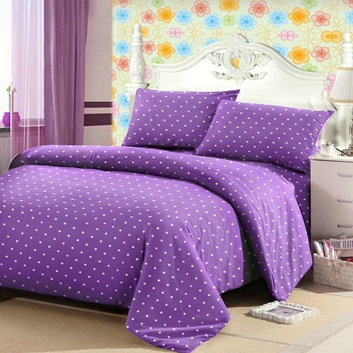 Sprei Katun Jaxine Polkadot Ungu Muda