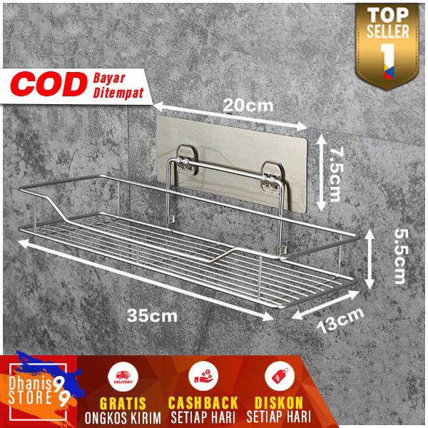 Rak Gantung Kamar Mandi Bathroom Organizer Rack Stainless Steel Perlengkapan Mandi Sabun Shampo Desain Elegan Berkualitas