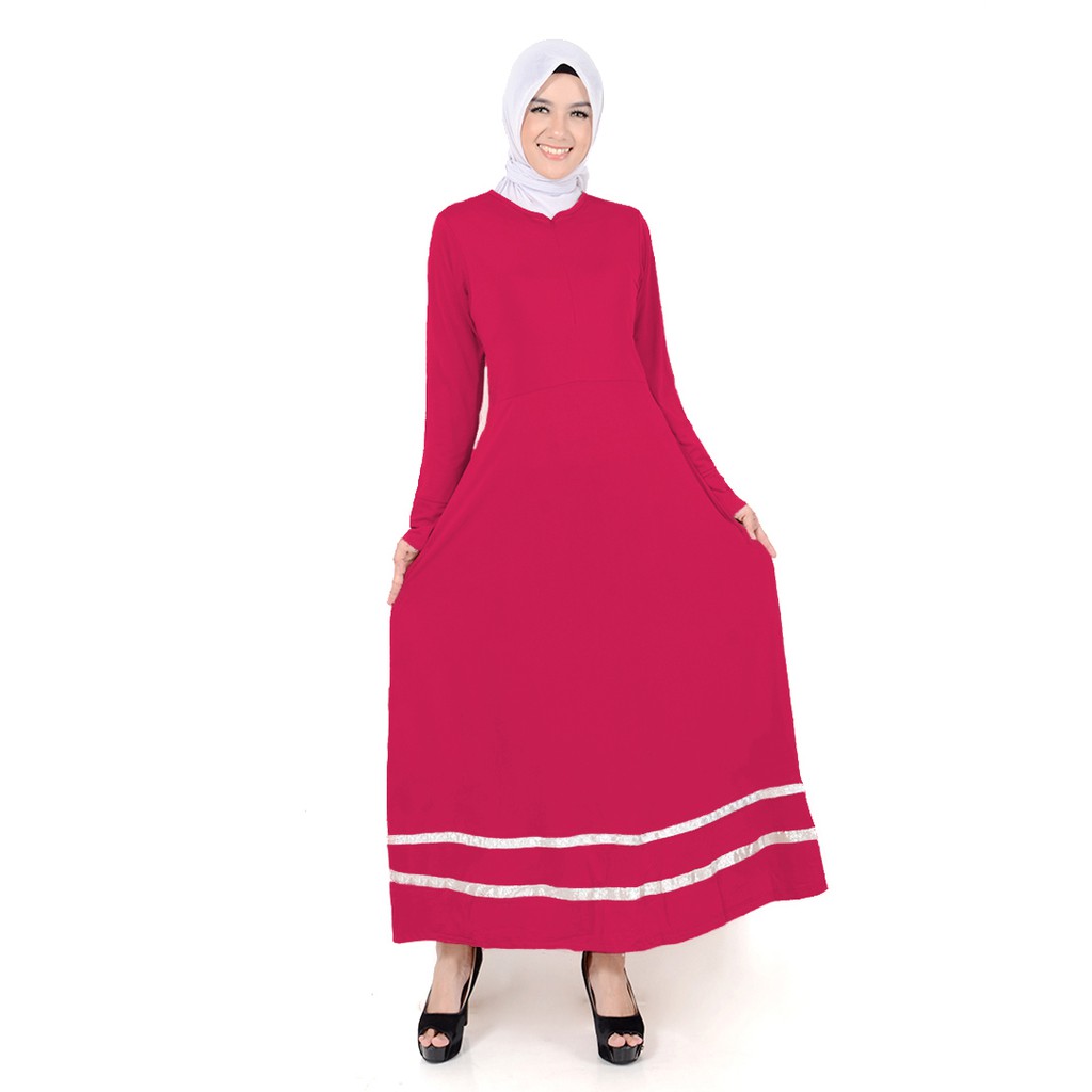 Long Dress Gamis Maxi tangan panjang variasi pita dan seleting - Fathina