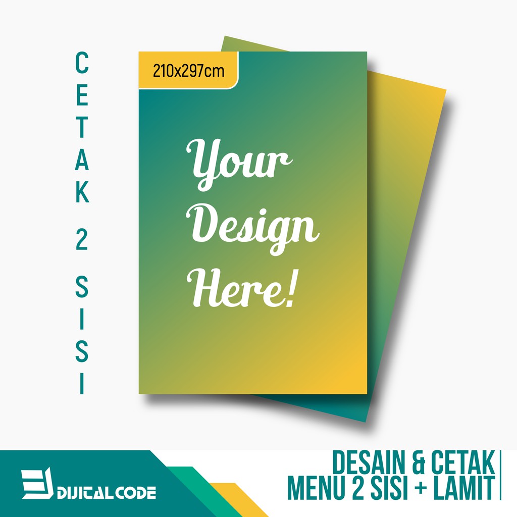 

Custom Desain + Cetak + Lamit Daftar Menu TIK 260gr Ukuran A4 Cetak 2 Sisi