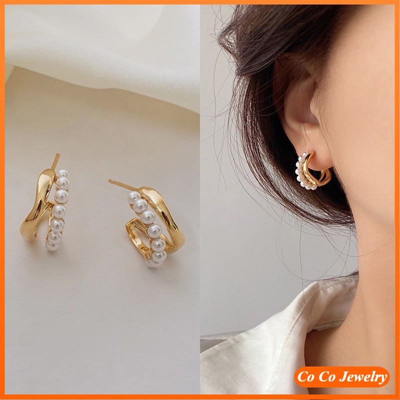 Coco Anting Tusuk Silver S925 Desain Sambungan Hias Mutiara Untuk Wanita