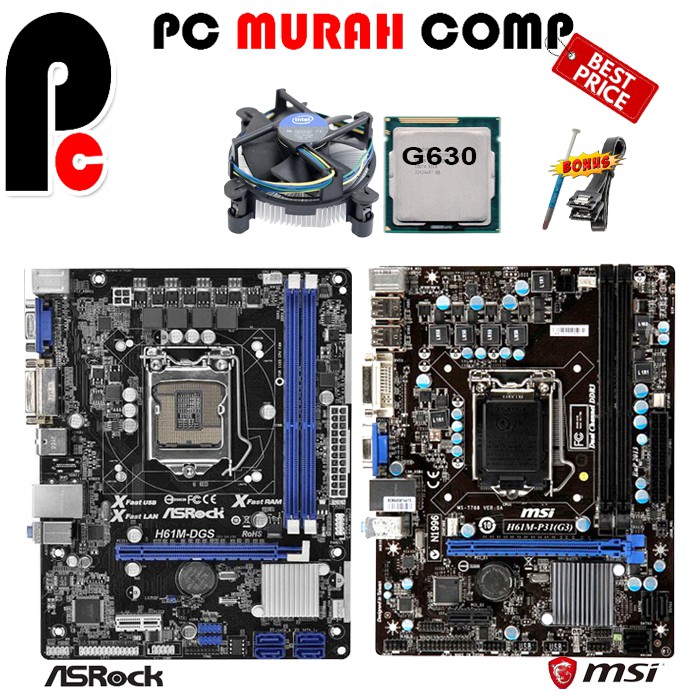 Paketan Mainbaord H61 MSI / Asrock Dengan Processor G630 + FAN