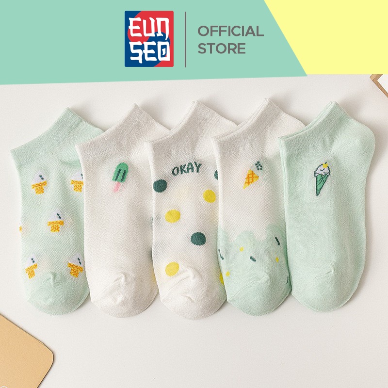 Kaos Kaki Semata Kaki Pendek Wanita Motif Ice Cream Fashion Korea Kaos Kaki Pendek Premium EUNSEO