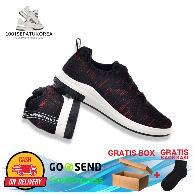 IMPORT SEPATU SNEAKERS PRIA SPORT MOTIF HUJAN !!! - HITAM MERAH