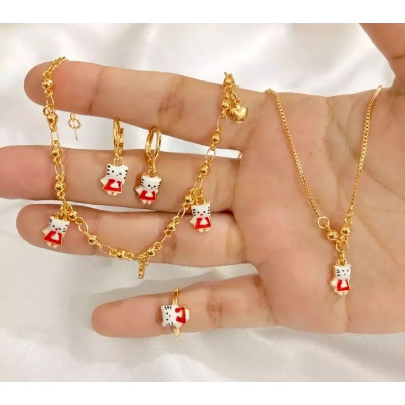1 set perhiasan anak Kitty merah lengkap ooo1,perhiasan anak murah meriah,perhiasan xuping,set perhi
