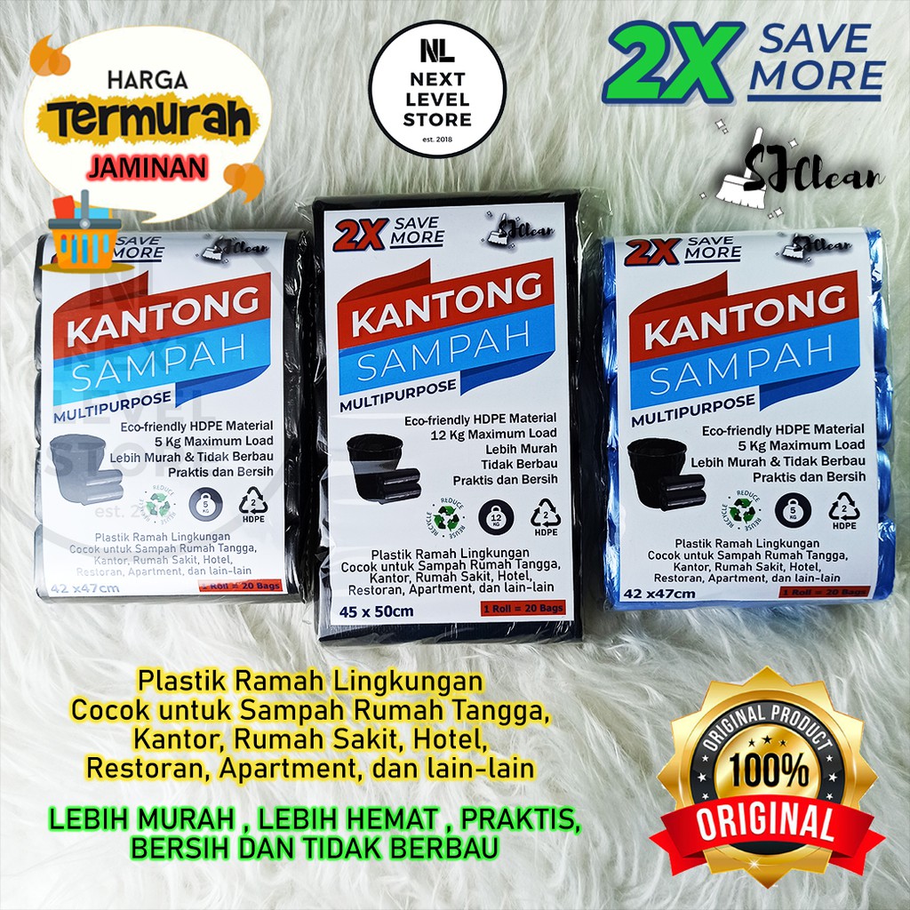 SJclean Kantong Sampah  20 pcs  Tebal 20 μm Premium Trash Garbage Bag Uk. 45 x 50 Original Kresek