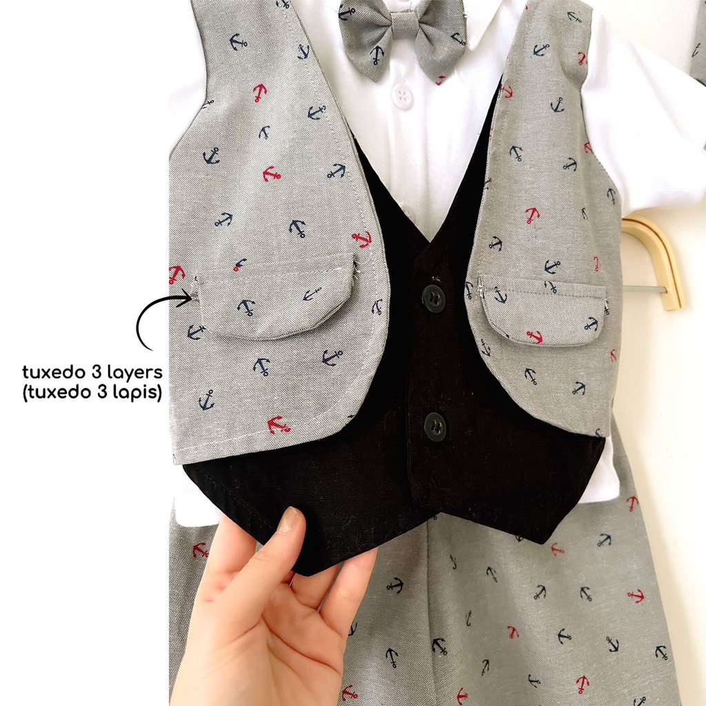 3 LAYERS HEDGEHOG VINCENT TUXEDO (plus vest/rompi) Baju setelan kemeja romper bayi pergi pesta kondangan formal fashion anak