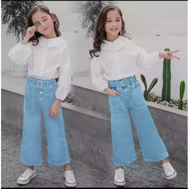 QUEEN FASHION SETELAN PEVITA DENIM / SOFT BLUE / CASUAL / 4-6 THN