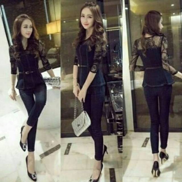 Ruairu SET VERO SETELAN BRUKAT JEANS CELANA JEANS Murah