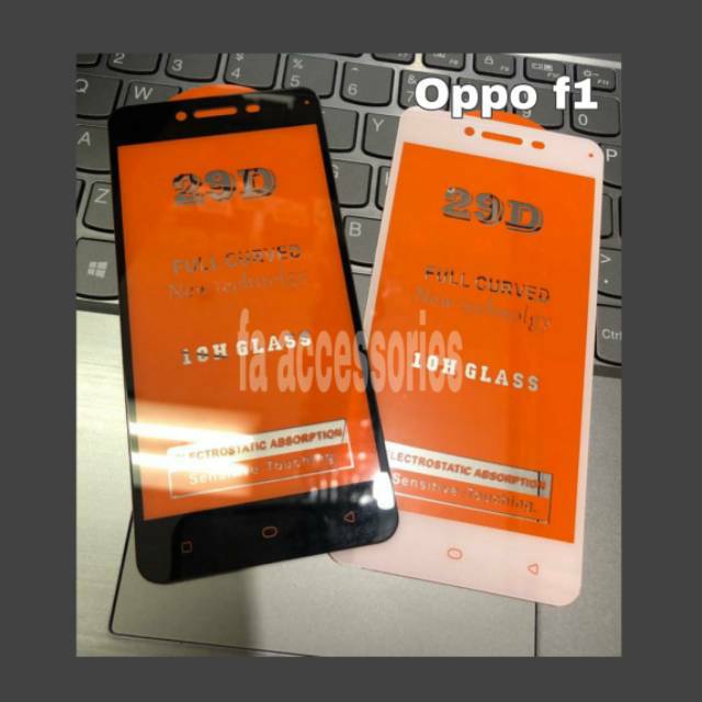 Tempered glass 5d full lem OPPO F1 HITAM putih screen protector