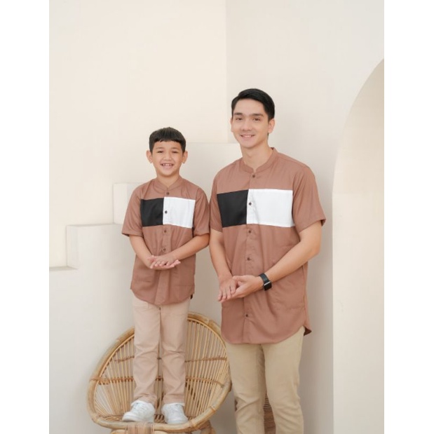 KOKO QOUPLE AYAH ANAK WARNA kombinasi warna hitam putih mocca UKURAN M L XL bahan toyobo BERKUALITAS