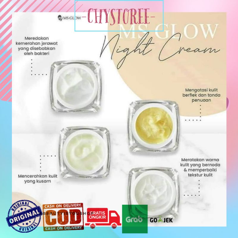 MS GLOW Night Cream Night Krim Ms Glow Night Whitening Acne Luminous ultimate Krim Malam Ms Glow MS 