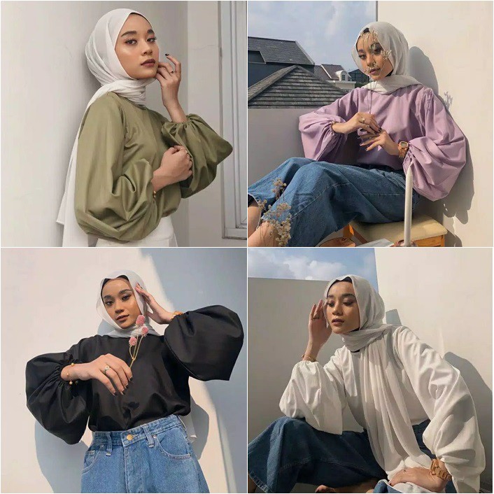 LUNE BLOUSE MOSSCREPE POLOS TANGAN BALON MURAH <