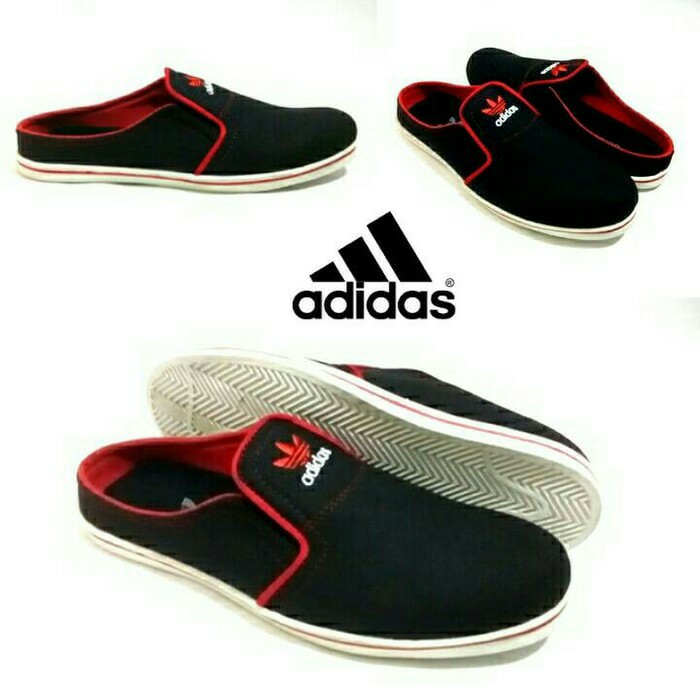CUCI GUDANG   Sepatu Slop Adidas Hitam Abu/Sandal Slop Pria Hitam/Sepatu Slop Hitam