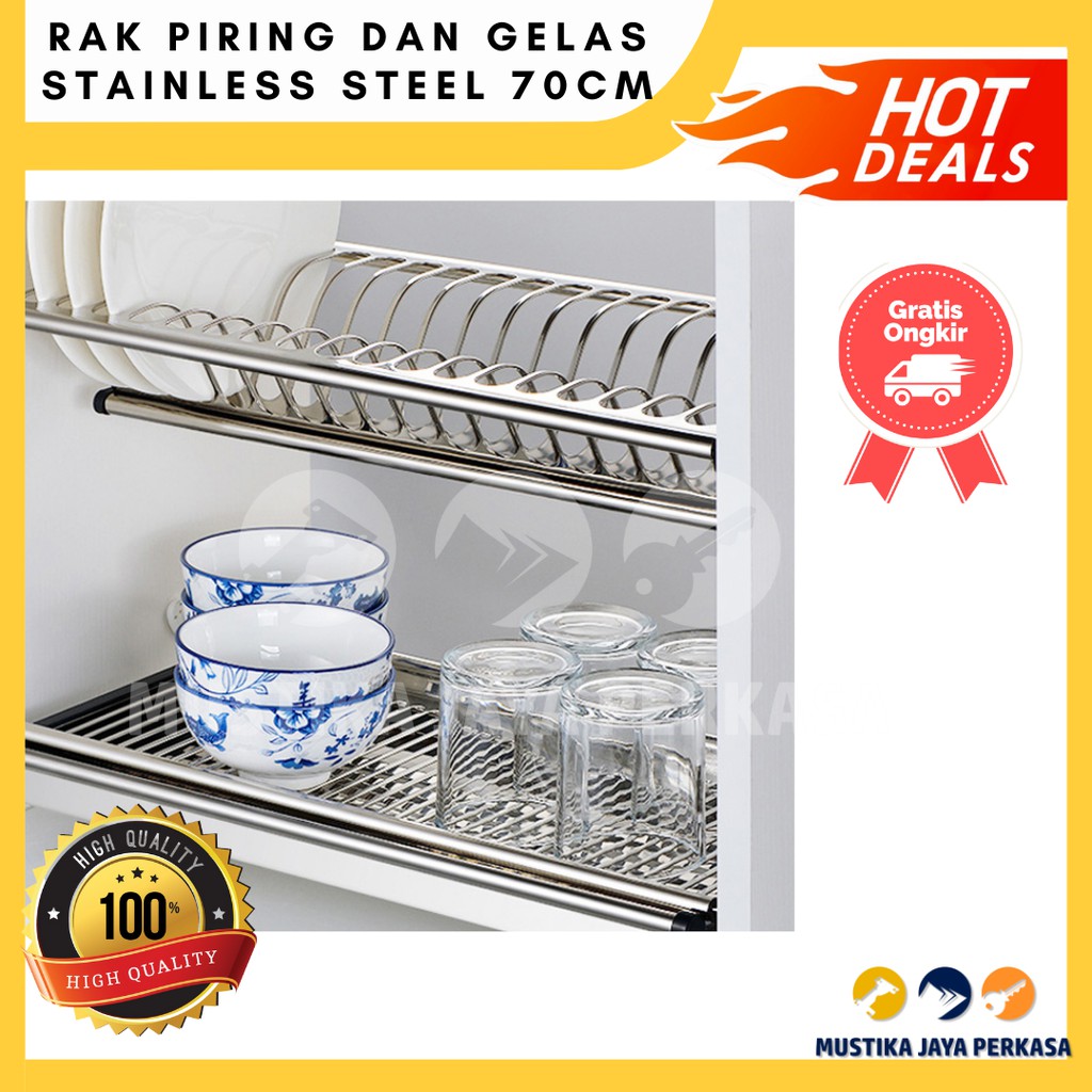 Rak Piring Dapur Atas 70 Cm Gantung Tempat Piring Kabinet Kitchen Set Stainless Steel Stainlis Gelas