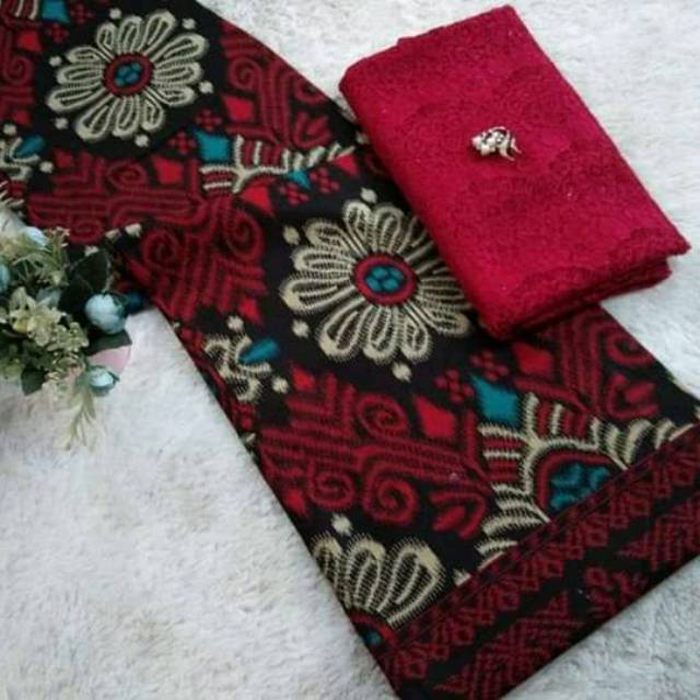 BATIK halus motif songket mix brokat renda ori rang rang maroon