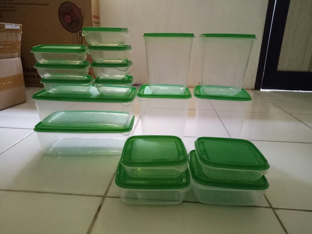 Tempat Kontainer Makanan/ Wadah Set Simpan Makanan Isi 17pc, Hijau Pr958