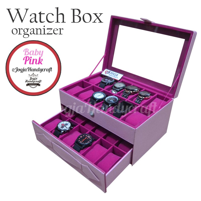 Baby Pink Watch Box Organizer / Kotak Tempat Jam Tangan Isi 24