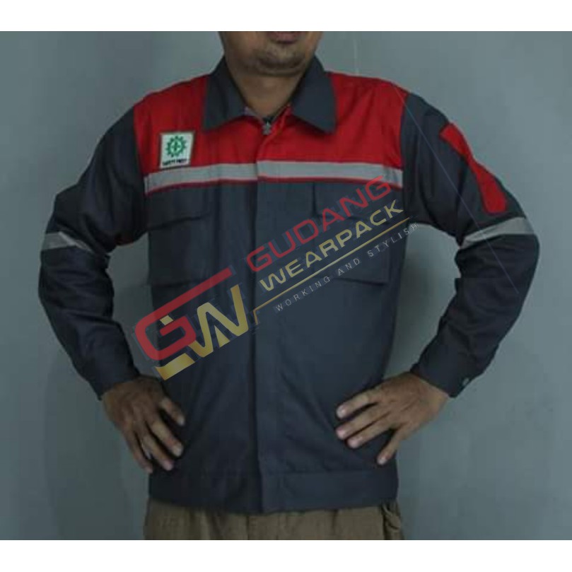 WEARPACK ATASAN Gudang Wearpack - Baju Kerja Seragam Proyek Warna ABU - MERAH