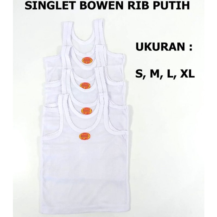 Singlet Bowen 12pcs Rib putih (Lusinan)