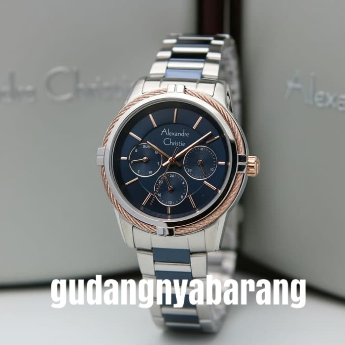 JAM TANGAN WANITA - CEWEK - WOMAN ALEXANDRE CHRISTIE AC 2843 ROSE GOLD BIRU BLUE SILVER ORIGINAL CAN